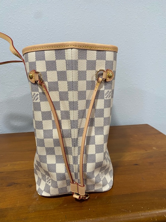 Cream Checkered Tote Bag with Tan Trim MM - Picture 3 of 10